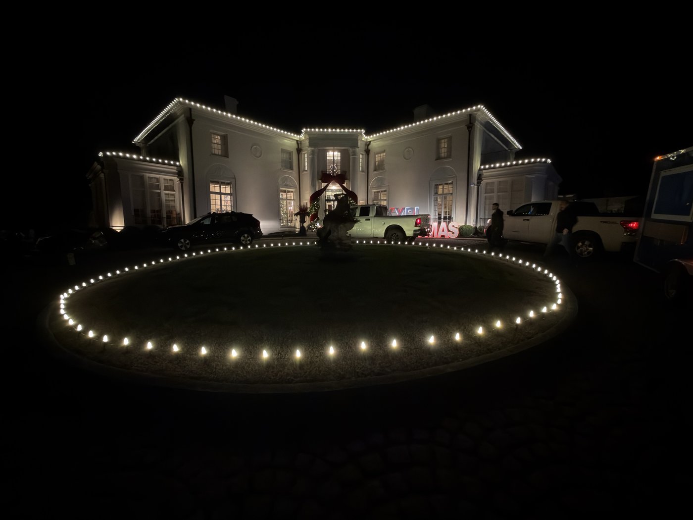 Lit pathway and ground stake lighting example